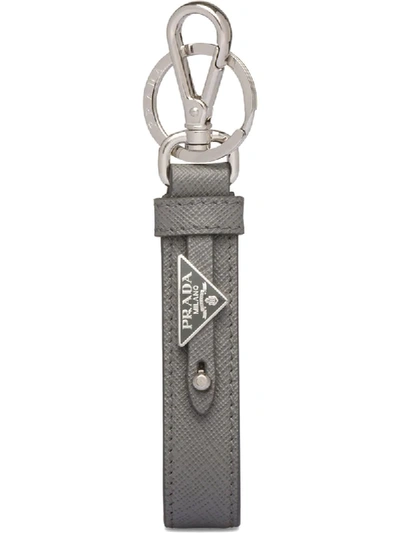Shop Prada Saffiano Leather Keychain In Grey