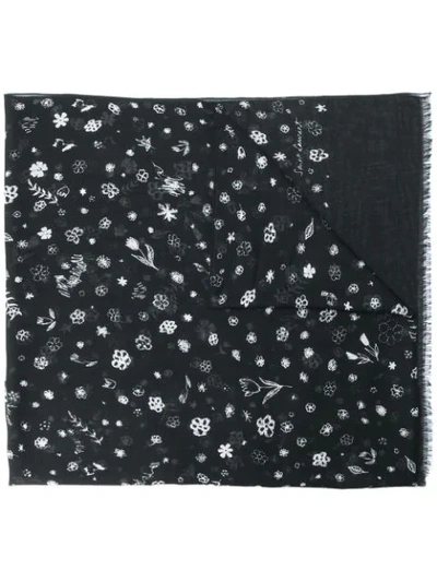 Shop Saint Laurent Floral Print Scarf In Black