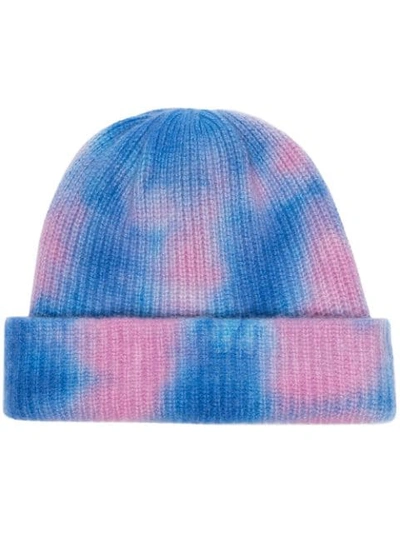 Shop The Elder Statesman Blue And Pink Tie Dye Cashmere Beanie Hat