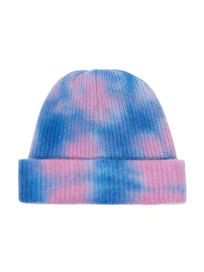 Shop The Elder Statesman Blue And Pink Tie Dye Cashmere Beanie Hat
