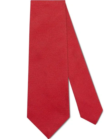 Shop Gucci Bee Embroidered Silk Tie In Red