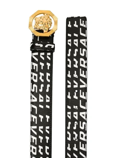 Shop Versace Logo Print Medusa Belt In Black