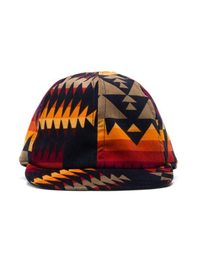 Shop Sacai Navy Blue Pendleton Geometric Print Flat Peak Cap