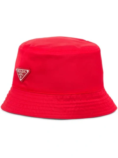 Shop Prada Logo Plaque Bucket Hat In Red