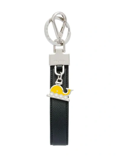 Shop Prada Saffiano Leather Keychain In Black