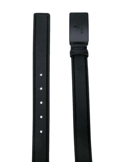 Shop Prada Engraved Buckle Belt In Black