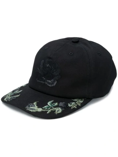 Shop Alexander Mcqueen Floral Embroidered Baseball Cap - Black