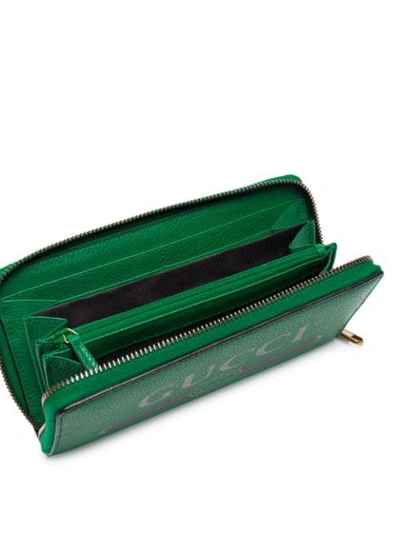 Shop Gucci Green Logo Leather Zip Around Wallet In 8830 Green