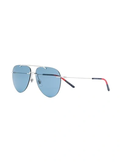 Shop Gucci Aviator Frame Sunglasses In Blue