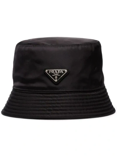 Shop Prada Logo Plaque Bucket Hat In Black