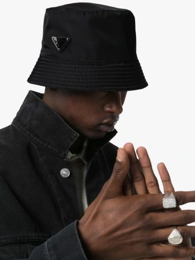 Shop Prada Logo Plaque Bucket Hat In Black