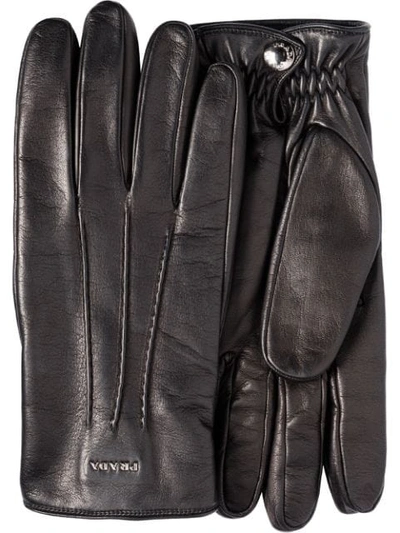 Shop Prada Logo Fitted Gloves In Black