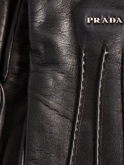 Shop Prada Logo Fitted Gloves In Black