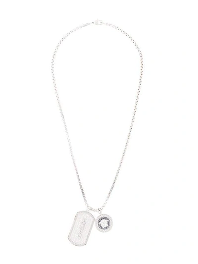 Shop Versace Double Dog Tag Necklace In Metallic