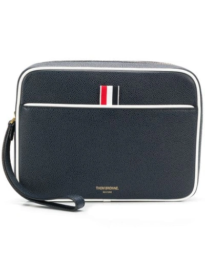 Shop Thom Browne Wrist Strap Pebbled Leather Dopp Kit In Blue