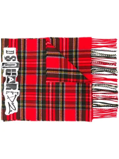 Shop Dsquared2 Logo Patch Tartan Scarf In Red