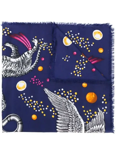 Shop Gucci Space Animals Print Scarf In Blue