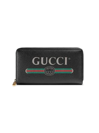 Shop Gucci Logo Print Zip Around Wallet - Black