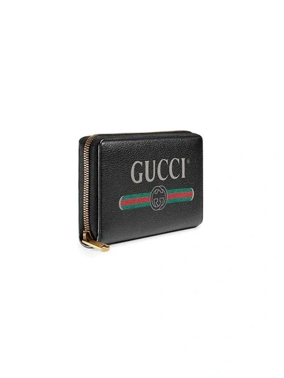 Shop Gucci Logo Print Zip Around Wallet - Black