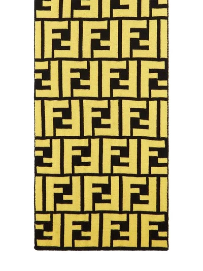 FENDI DUAL-PATTERN KNIT SCARF - 棕色