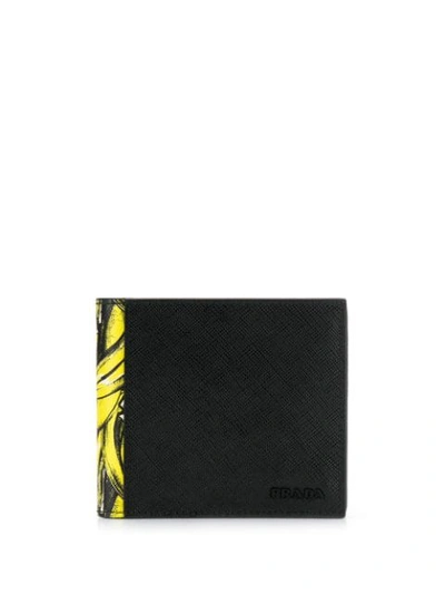 Shop Prada Banana Print Bi-fold Wallet In Black