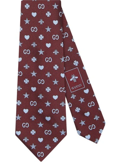 Shop Gucci Symbols Motif Silk Tie In Red