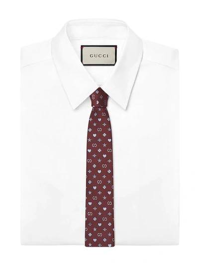 Shop Gucci Symbols Motif Silk Tie In Red