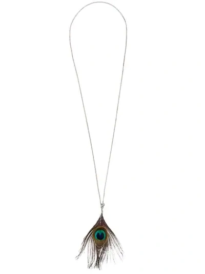 Shop Ann Demeulemeester Peacock Feather Pendant Necklace - Multicolour