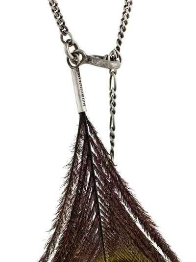 Shop Ann Demeulemeester Peacock Feather Pendant Necklace - Multicolour