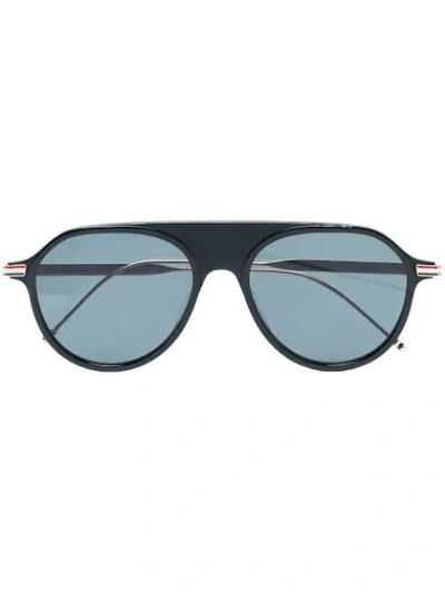 Shop Thom Browne Black Aviator Sunglasses