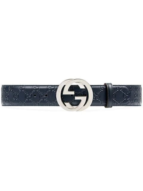 Gucci Ledergurtel Mit Gg Schnalle In Blue Modesens