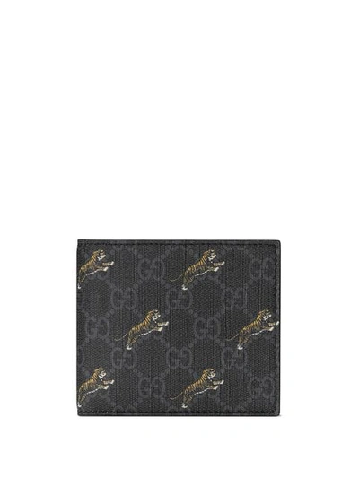 Shop Gucci Tiger Print Gg Coin Wallet In Black