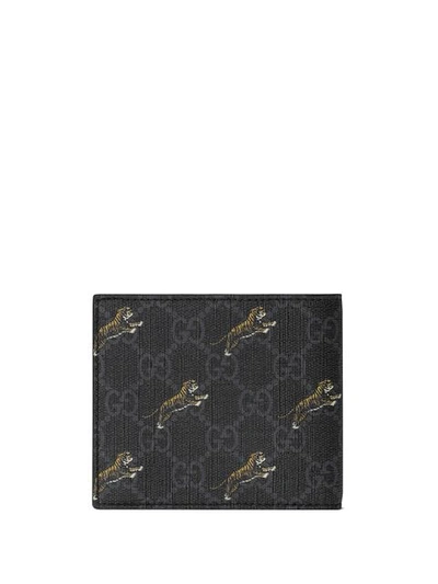 Shop Gucci Tiger Print Gg Coin Wallet In Black