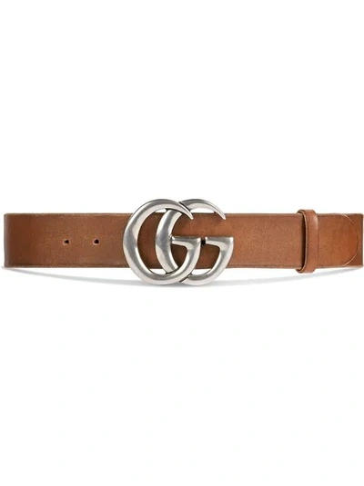 Shop Gucci Leather Belt With Double G Buckle In Brown