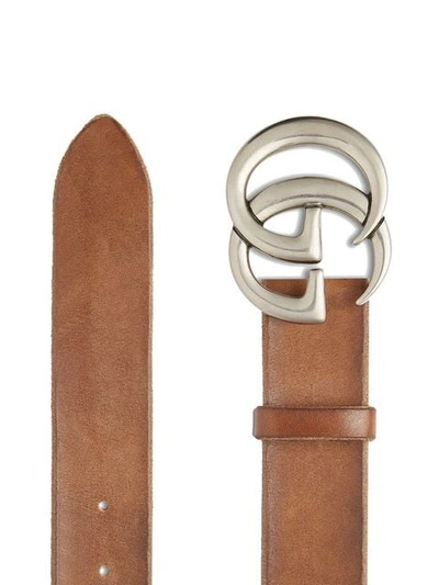 Shop Gucci Leather Belt With Double G Buckle In Brown