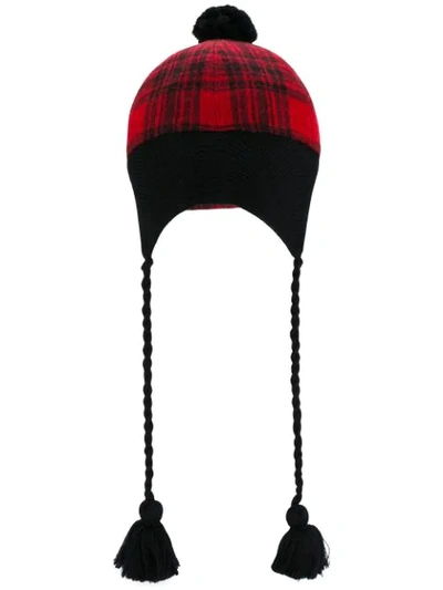 Gucci Pompom Plaid Cap In Red