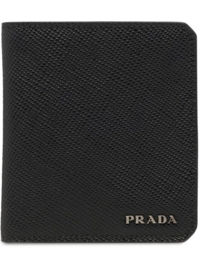 Shop Prada Saffiano Leather Logo Wallet In Black