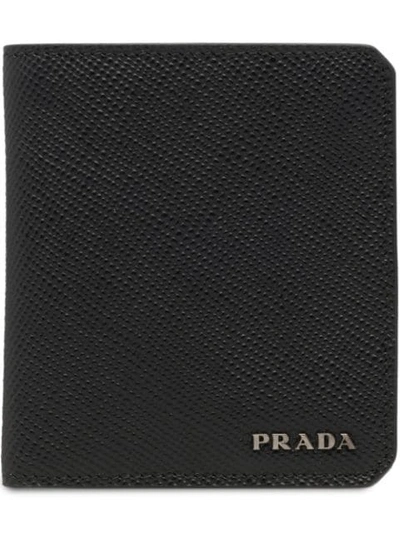 PRADA 十字纹牛皮LOGO钱包 - 黑色