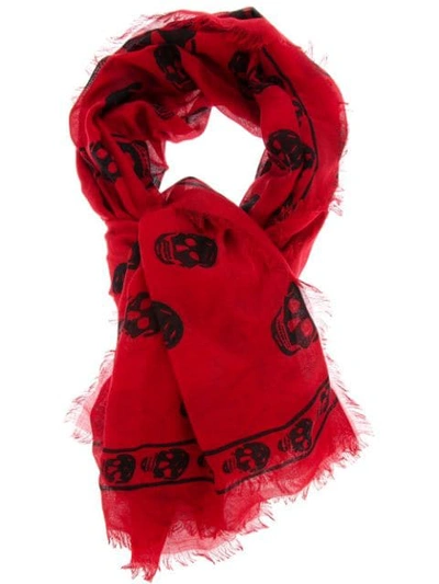 Shop Alexander Mcqueen Skull Print Scarf In Red