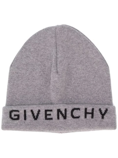Shop Givenchy Logo Printed Beanie In Grey