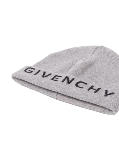 Shop Givenchy Logo Printed Beanie In Grey