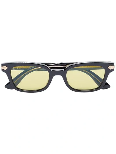 Shop Gucci Black Acetate Yellow Lens Sunglasses