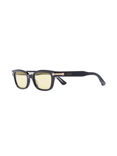 Shop Gucci Black Acetate Yellow Lens Sunglasses