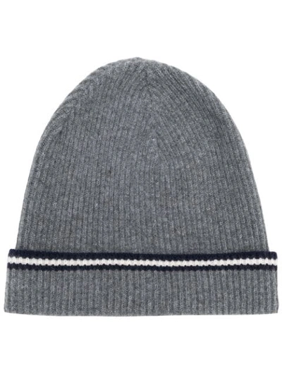 Shop Bally Stripe Beanie Hat In Grey