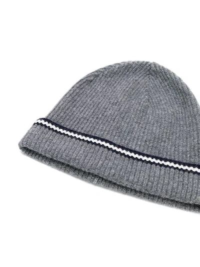 Shop Bally Stripe Beanie Hat In Grey