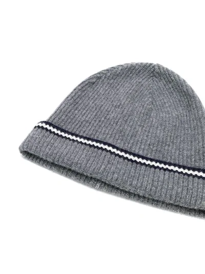 Bally Stripe Beanie Hat In Grey
