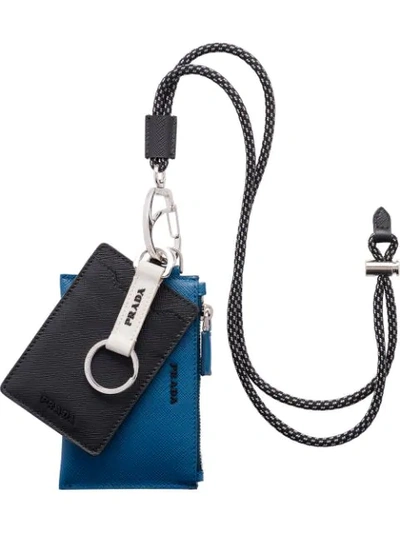 Shop Prada Saffiano Leather Keychain Trick In Black