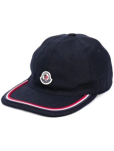 Shop Moncler Piped Logo Patch Cap In Blue