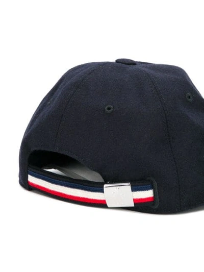 Shop Moncler Piped Logo Patch Cap In Blue