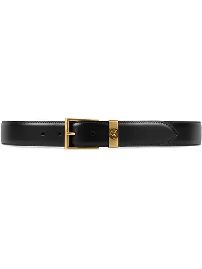 Shop Gucci Leather Belt With Feline Head In Black